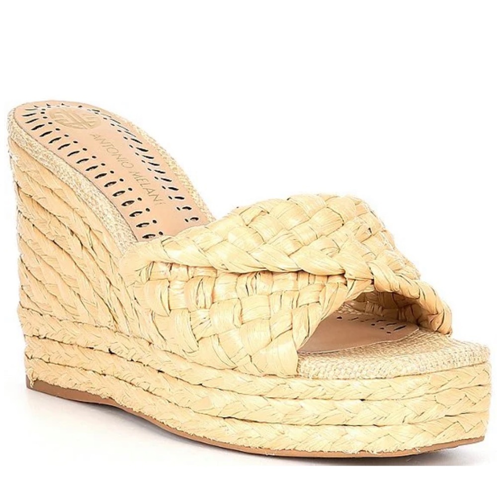ANTONIO MELANI Natural Woven Espadrille Wedge Sandals